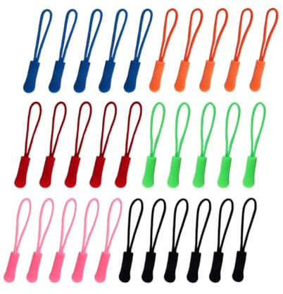 30 Pcs Colorful Zipper Pulls, Nylon Cord Extension Zipper Pulls for Backpacks for Clothes, Backpacks (6 Colors)
