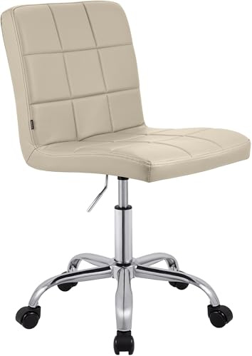 CLP Sgabello da lavoro regolabile con schienale e rotelle Darfield, sedia ergonomica girevole a 360°, sedia da estetista fino a 150 kg, Colore:crema, Materiale:Ecopelle