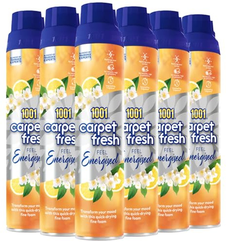 1001 Feel Energised Odour Remover Carpet Fresh Spray 300ml, Quick-Dry Fine Foam Targets Odours, Refreshing, Mood-Boosting Fragrance, Perfect for Carpets, Rugs & Upholstery Fragrance Expert Approved x6