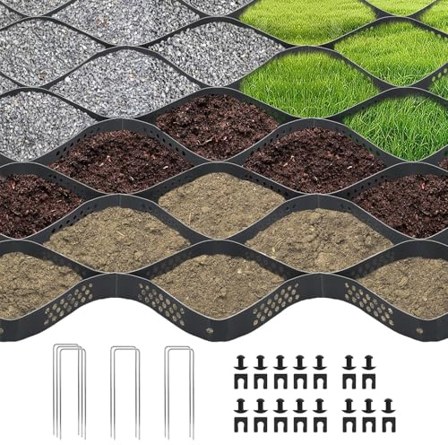 5 x 3 m Geogitter, 5 cm Höhe Rasengitter zur Bodenstabilisierung, Kiesgitter aus HDPE, Rasenwaben, Kies-Bodengitter, Kiesgitter für stabilen Boden im Garten, Kies-Haltegitter (Schwarz, 5x3m)