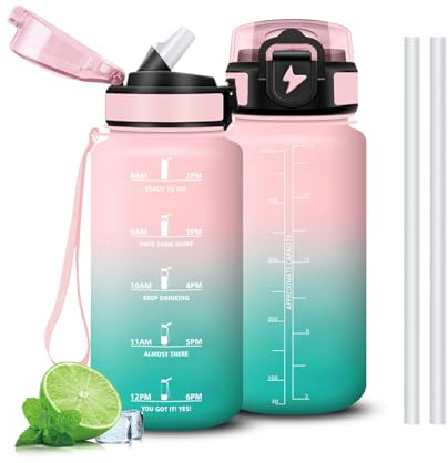 Mujigaga Borraccia 500ml, A Prova di Perdite Borracce, Bottiglia Motivazionale con Cannuccia, Facile da Pulire, Borraccia Bambino con Indicatore del Tempo per Ufficio, Corsa, Scuola