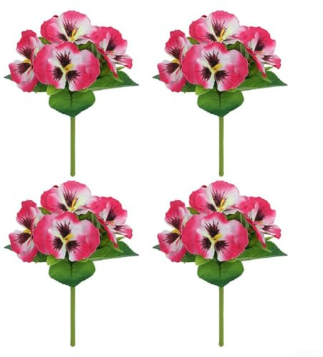 4 Piece Artificial Pansy Flowers Made of Silk Cloth for Indoor Decor Living Room Bedroom Table Centerpiece (pink)