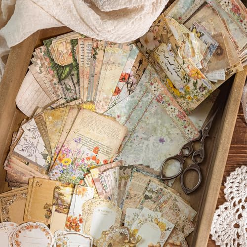 100PCS Scrapbook Zubehör,Vintage Blumen Papier für Scrapbooking&Journaling | Scrapbook Papier Set,Scrapbooking Zubehör für Junk Journal,Planner,DIY Craft,Sticker Journaling,Ideal für Erwachsene