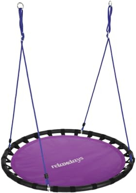 Balançoire nid d'oiseau Ronde Jardin réglable Hauteur 80 x 120 cm Assise Confortable Style Moderne en Acier Violet 13_0006454