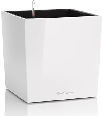 Lechuza Self Watering Plant Pot CUBE 30 Garden Flower Indoor and Outdoor Plastic Planter with Drainage Hole H30 L30 W30 cm White High-Gloss