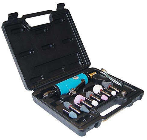 Güde Druckluft-Einhandstabschleifer-Set 15-tlg. (6 bar, Luftbedarf 350 l/min, Drehzahl max. 22.000 1/min (stufenlos regulierbar), Werkzeugaufnahme Ø 3 mm, inkl. 10 Schleifstifte & 2 Gabelschlüssel)