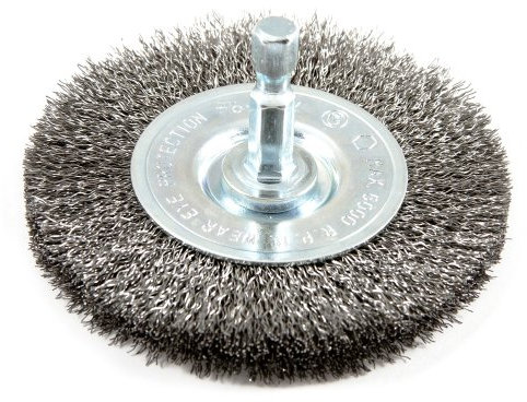 Forney 72736 - Cepillo de alambre para ruedas, engarzado fino con vástago hexagonal de 0,63 cm, 7,62 cm por 0,00 pulgadas