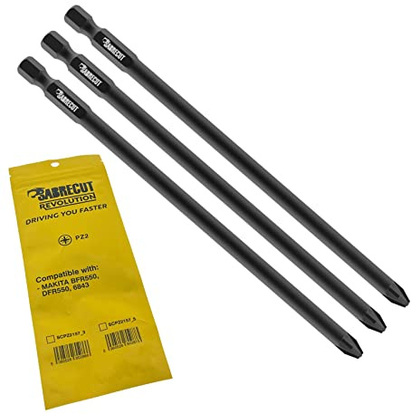 SabreCut 3pcs SCPZ2157_3 157mm PZ2 Puntas autofeed yeso | Compatible con Makita BFR550 6843 DFR550, un extremo, resistente forjado punta mejora resistencia al impacto