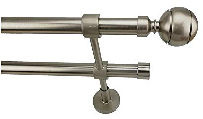 Barras de Cortina - Conjunto Bola Dos Rayas Doble Barra Acero INOX. Largo 2,50 M.