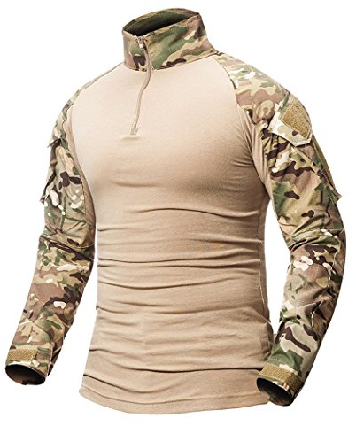 ShallGood Herren Outdoor Military Schlank Passen Taktisch T-Shirt Militär Tarnung Jacke Kampf Lange Hülse Camouflag T-Shirt Für Tactical Airsoft Paintball Armee Jagd Desert Hemd