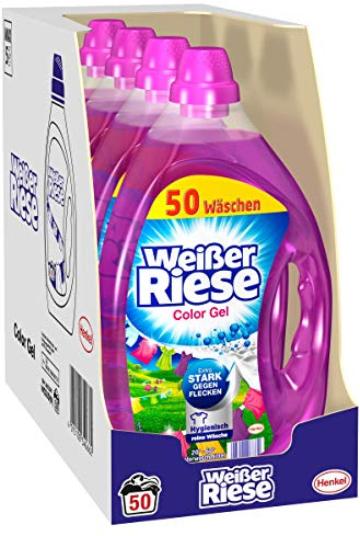Weißer Riese Color Gel (200 (4 x 50) Waschladungen), Colorwaschmittel extra stark gegen Flecken, Flüssigwaschmittel für frische und saubere Wäsche in leuchtenden Farben