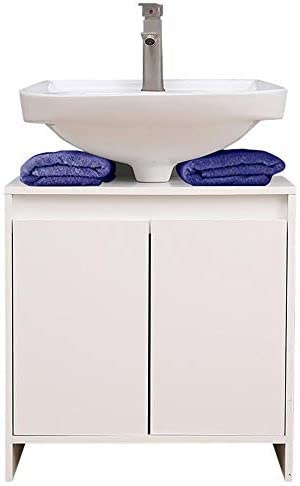 ETNIC ART Meuble sous-Vasque pour Salle de Bain 60 (L) x33x58 Meuble évier de Cuisine en Bois avec 2 Portes Blanches Excellente capacité Interne