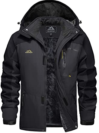 EKLENTSON Mens Waterproof Parka Coats Fleece Winter Zipper Hooded Jackets