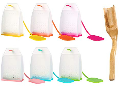 Paquete de 6 infusores de té de silicona, reutilizables, hojas sueltas, filtro colador con cuchara