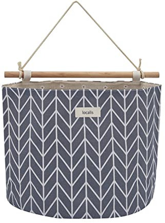 LOCALIS Hängetasche XXL - Stoff, mit Innenfutter - Hängeaufbewahrung, Hängeorganizer, Wandorganizer, Wandtasche - ideal für Home Office, Diele, Bad, Kinderzimmer - 35x15x28 cm (graue Pfeile)