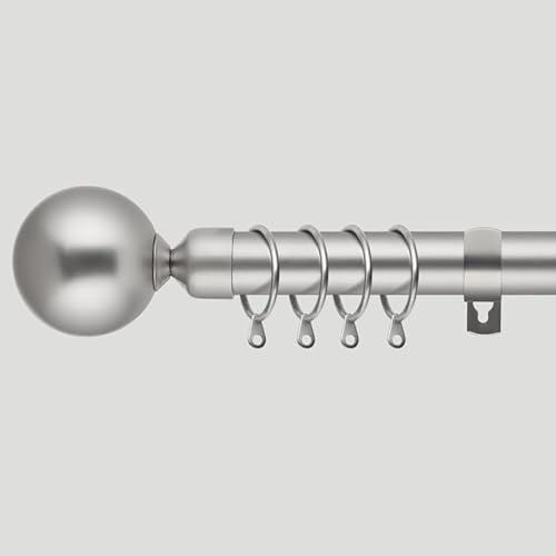 Extendable Metal Curtain Pole 25mm Curtain Rail Includes Brackets Rings Finials & Fittings (40cm to 144cm, Satin Nickel)