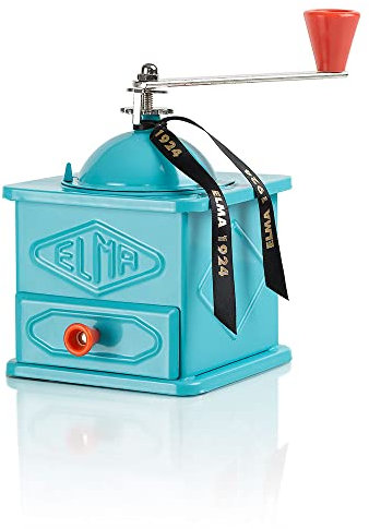Elma Molinillo Café Manual de Estilo Vintage con Dos Posiciones de Ajuste | Chapa, Uso Decorativo, Color Azul, 10,5 x 10,5 x 15,5 cm | No Muele Café
