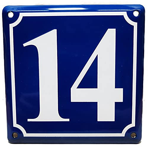 Hausnummernschild - Format 150 x 150 mm - Hausnummer - Emaille - Keramik - Wetterfest - Türschild. Farben: Blau Grün Anthrazit Dunkelblau Weiß Wunschtext. J.Pfaffenzeller