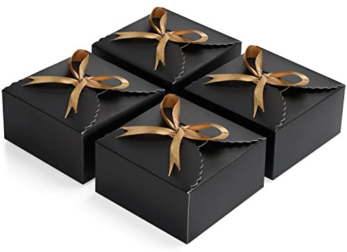 Belle Vous Schwarze Quadratische Kraftpapier Geschenkbox mit Goldenem Schleifenband (50 Stk) - 12 x 12 x 6 cm - Kleine Geschenkverpackung Box & Gebäck Schachtel für Cupcakes, Muffins, Kekse & Torten