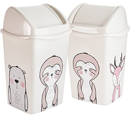 Mülleimer Kinder Abfalleimer 3friends, mit Schwingdeckel, 2 Stück, ca. 15 Liter, 45,3 x 25,2 x 29,4 cm, beige, Made in EU