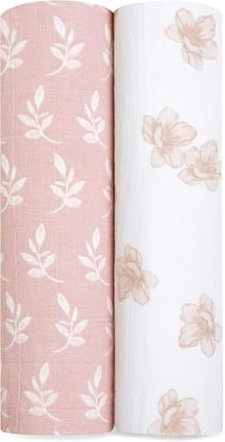 aden + anais Pucktücher, Baby-Decken aus 100% Bio-Baumwoll-Musselin für Neugeborene Mädchen & Jungen, Wickeltücher-Set für Säuglinge & Kleinkinder, 120x120cm, 2er-Pack, Earthly