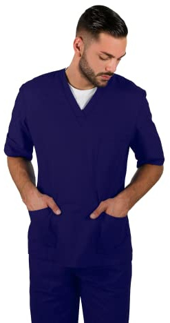TCD Divisa Sanitaria Infermiere Completa di Casacca e Pantalone | Camice Bianco Medicale Unisex Uomo e Donna | OSS Ospedale Estetista Veterinario Dentista (U07 Blu Navy, XL)
