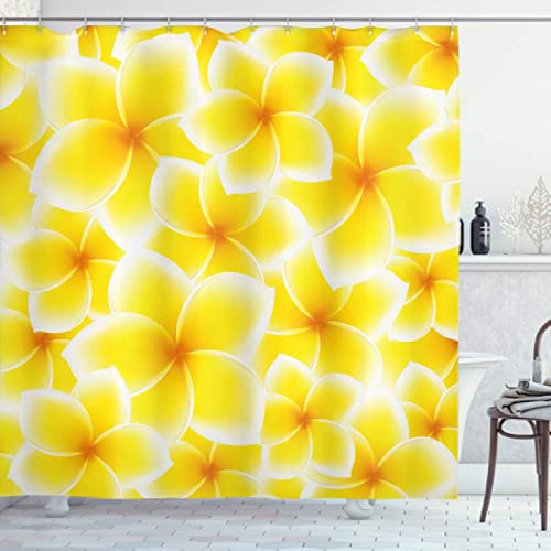 Duschvorhang 200x200 Blumen, Wasserdicht Anti Schimmel Duschvorhänge 3D Gelb, Shower Curtains Waschbar mit 12 Ringe, Duschrollo für Badewanne, Dusche Badezimmer