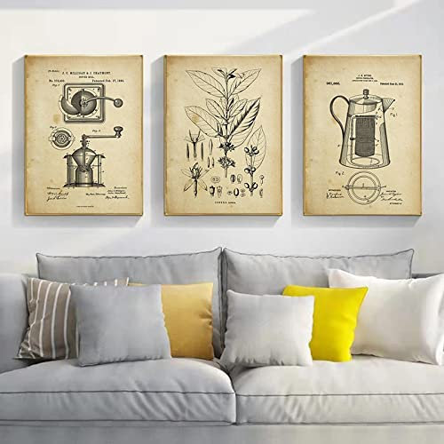 Konstaffisch Kaffeväxt Perkolatorkvarn Bar Restaurang Dekoration Kök Canvas Målning Tryck Konst Bilddekoration19,6x 27,5(50x70cm) x3 Ingen ram