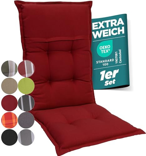 gardisun Gartenstuhlauflagen Hochlehner I Extra Dicke Sitzauflagen I Made in Europe I Ideale Polsterauflagen für Hochlehner Gartenstuhl I Auflagen mit hoher Lichtechtheit I 1er Set I Rot