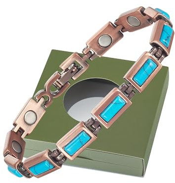 YINOX Magnetisches Therapie-Arthritis-Kupferarmband für Frauen, lindert effektiv Arthritis und Handgelenkschmerzen, eingelegt mit türkischem Türkis, kombiniert Mode und Gesundheit (3500 Gauss) (J)