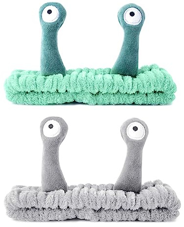 GWAWG 2 Stück Haarband Kosmetik Snail Headband Verwendung für Schminken Hautpflege Gesicht Waschen Spa Schönheit für Frauen Mädchen Grün und Grau