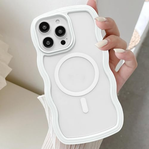 UEEBAI Hülle für iPhone 12/iPhone 12 Pro 6.1 inch, Wellen Rahmenform Silikon Stoßfeste Handyhülle, Crystal Clear Case Kompatibel mit MagSafing Faster Charging Slim Fit TPU Bumper Cover - Weiß