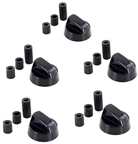 DEKAROX 5 x schwarz Drehknopf Knebel Set 42mmØ mit 6mm/8mmØ Adaptern universal für fast alle Backofen Herd Gasherd Kochfeld