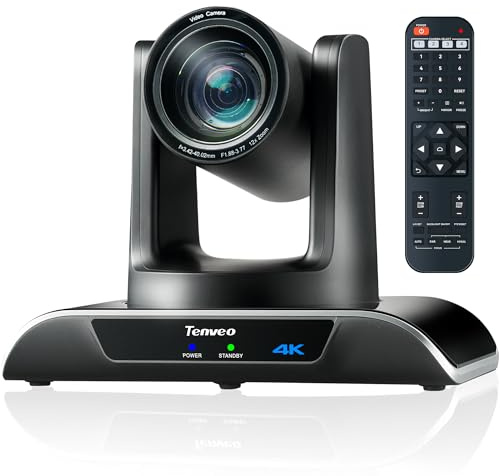 Tenveo 4K PTZ Sala de conferencias cámara 12X Zoom óptico USB3.0/HDMI ángulo de visión Amplia cámara 4K PTZ para Video Conferencia Iglesia Servicios de Culto Eventos de educación Skype/Zoom/OBS
