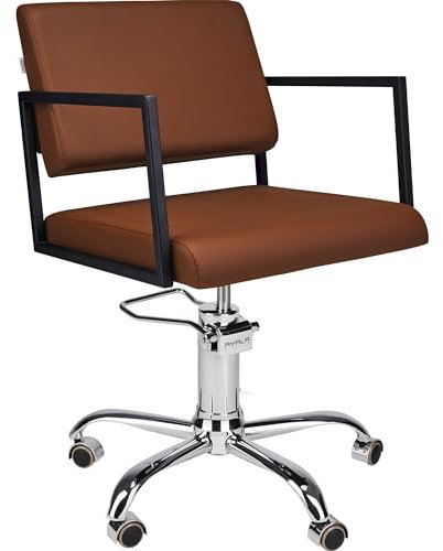 AYALA Friseurstuhl LOFT braun gepolstert für Kosmetik- und Friseursalon, Hydraulikpumpe (Räder silber)