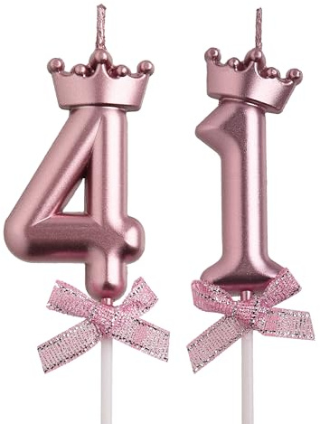AOOLADA 41st Birthday Candles, Rose Gold 41 Year Old Number Birthday Candles, Happy Birthday Party Decorations Cake Topper Gifts for Men Women