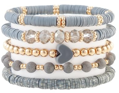 RISHEGAE Heishi Beaded Stretch Bracelets for Women Stackable Polymer Clay Beads Bracelets Friendship Boho Summer Beach Bracelet Jewelry Set