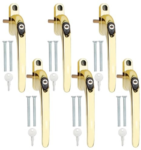 Bwintech 6 Pcs in-Line Pvd Gold UPVC Zinc Window Handle, 43mm Spindle for Indoor and Outdoor UPVC Window