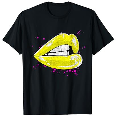 Große Lippen mit gelbem Lippenstift, 80er Jahre 1980er Valentinstag T-Shirt