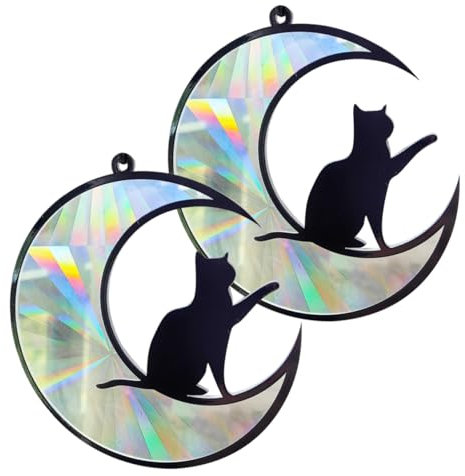 GRIRIW 2stücke Fensterbehang Wandbehang Gebeizter Mond Ornament Gartendekor Fensterdekor Katzenform Hängende Dekoration
