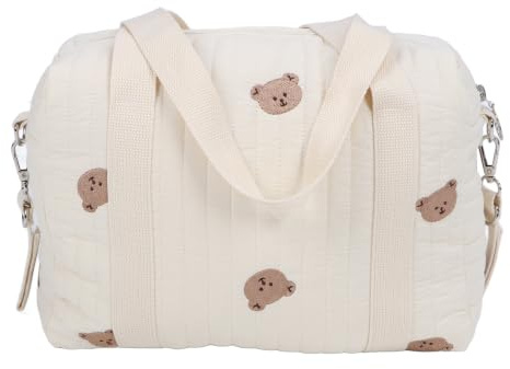 Akozon Multifunktionaler Kinderwagen, Mehrzweck-Kinderwagentasche, Wiederverwendbare Wickeltasche mit Reißverschluss-Stickerei (Bärentasche)