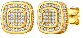 Silvora Sparkling Diamant Ohrstecker Herren Damen Iced-Out Zirkonia Stud Ohrringe 925 Silber Quadratische Zirkonia Kristall Ohrringe 18K Vergoldet Modeschmuck Geschenke für Mutter Vater Freund