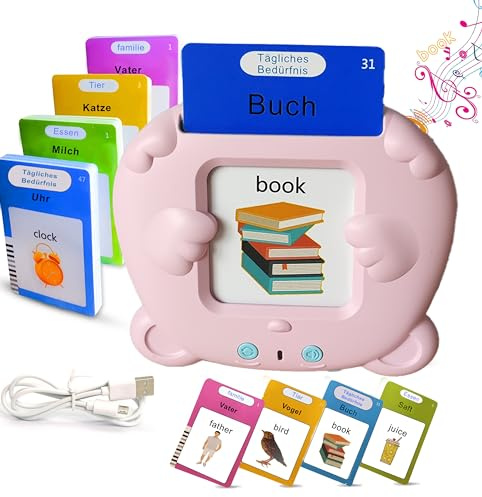 Sprechende Lernkarten für Kinder, 112 Karten, 224 Wörter, Alter 3-7 Jahre, Montessori, Autismus, Lernspielzeug für Kinder, Geburtstagsgeschenk, Motami (Deutsch-Rosa)