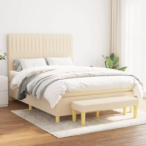 BUKSCYJS Bettrahmen,Bettlattenrost,Plattformbett,Boxspringbett mit Matratze Creme 140x190 cm StoffGeräuschlos, einfache Installation, geeignet für Schlafzimmer