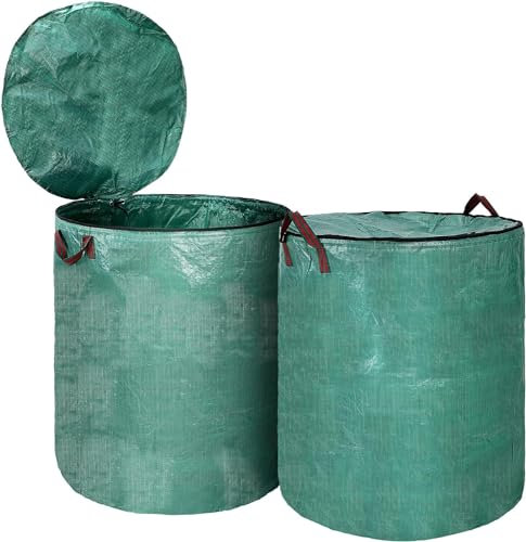 HASA zone Set di 2 Sacchi Giardinaggio 300L - 4 Maniglie Antistrappo, Sacchi Erba Giardino Riutilizzabile e Pieghevole - Robusto Sacco Giardino in Polipropilene