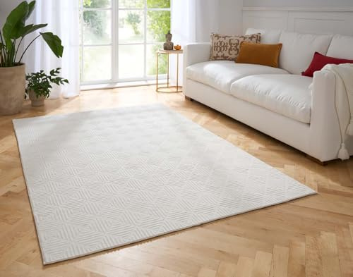 Taracarpet Weicher Kurzflor Designer Teppich in Hasenfell-Optik Supersoft ideal fürs Wohnzimmer Schlafzimmer und Kinderzimmer kacheln Creme 080x150 cm