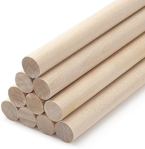 Holzstangen, Stäbe for Basteln, Holzdübel, Holzdübelstangen for Basteln, 10 Stück, 1,5 x 38 cm, runde Holzstäbe, große Holzstangen