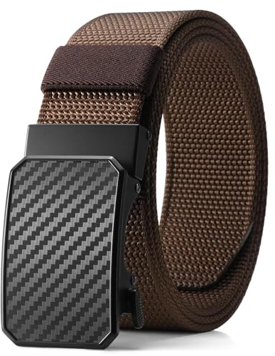 SENDEFN Taktiskt bälte män med spärrhake automatiskt spänne för nylon, tygbälte brett 38 mm, storlek justerbar, kaffe, 125