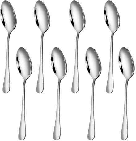 Spoons Cutlery, 8 Pcs Stainless Steel Dessert Spoons, Food Grade Serving Spoons, 5.6in Table Spoons for Food, Western Food, Dessert, Coffee, Perfect for Home Use.