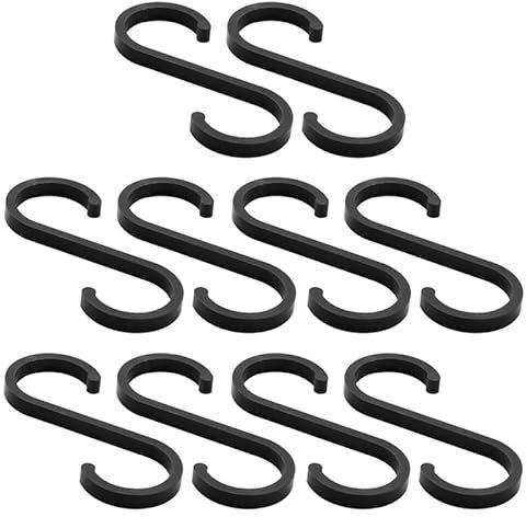 iCovalescent 10 Pezzi Ganci a S, Multifunzione Ganci Appesi S, Ganci a S Neri in Alluminio per Cucina Camera da Letto Bagno Giardino Ufficio(Nero)